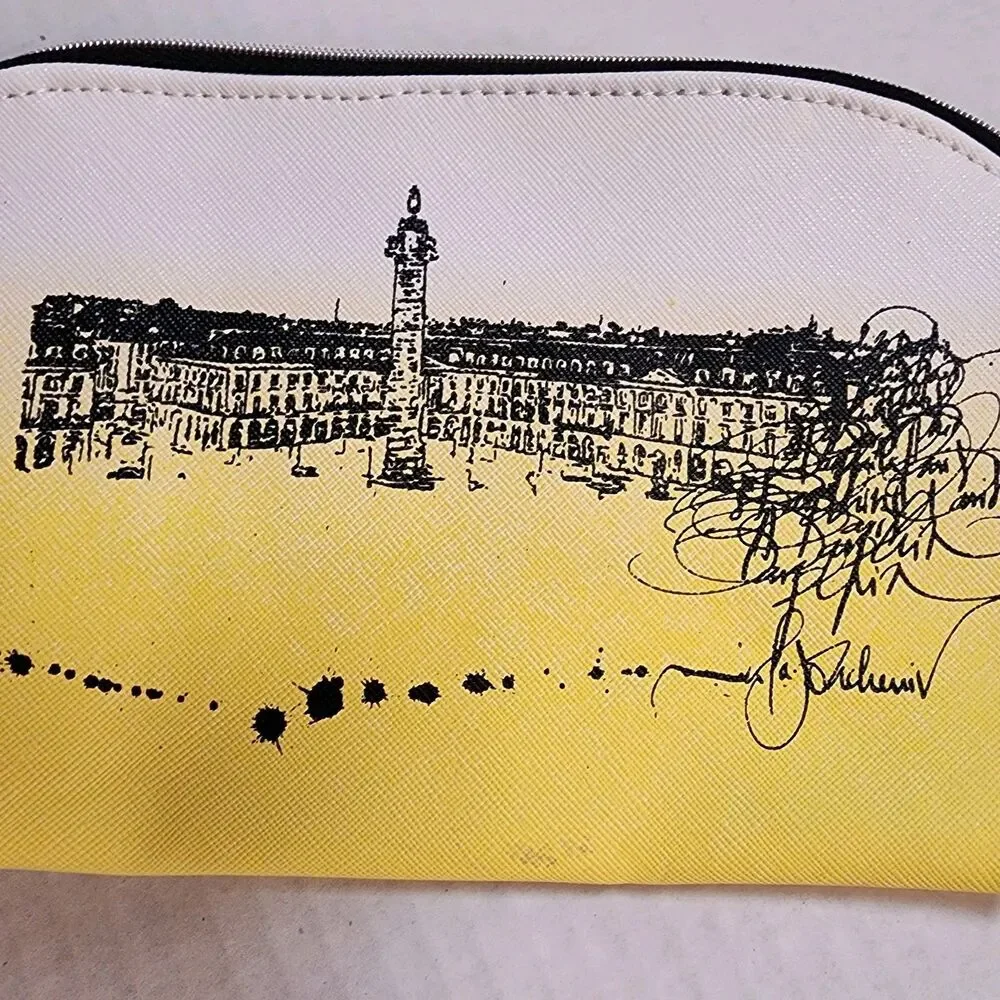 Darphin Paris Yellow Ombre Cosmetic Bag Travel Pouch Parisian Sketch NWOT Read